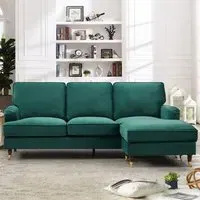 Woodbury 3-Seater Corner Sofa with Ottoman - Green, Velvet