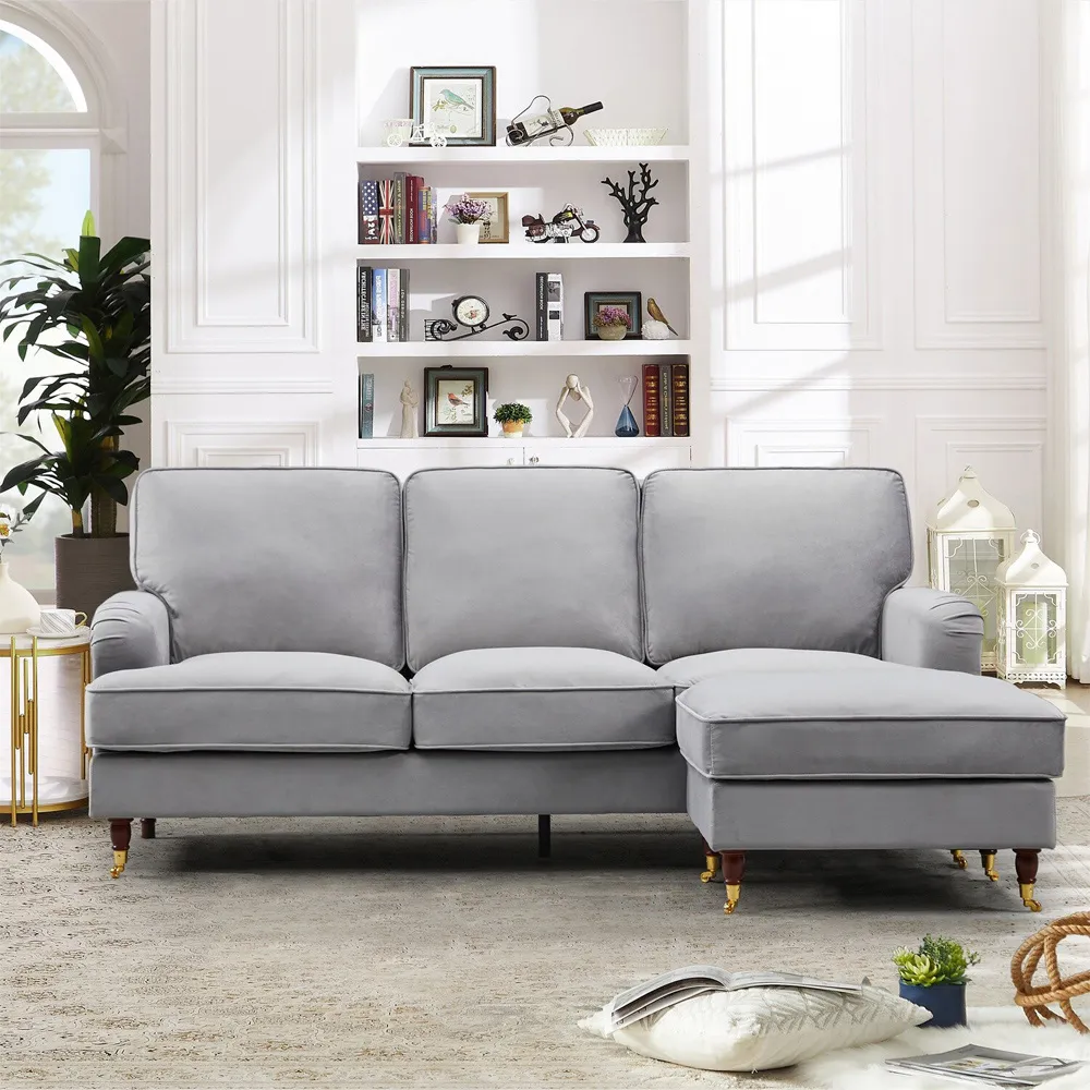 Woodbury 3-Seater Reversible Corner Sofa - Grey, Velvet