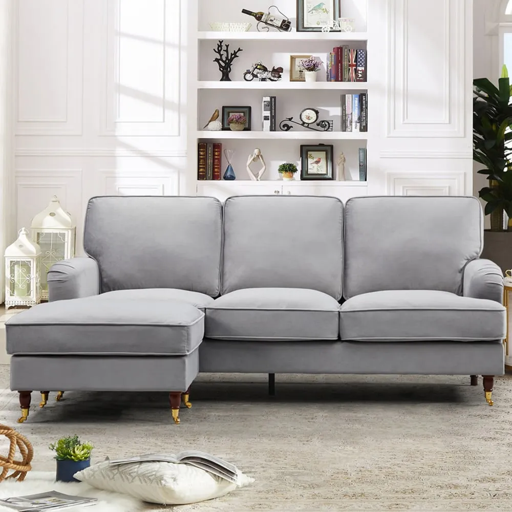 Woodbury 3-Seater Reversible Corner Sofa - Grey, Velvet