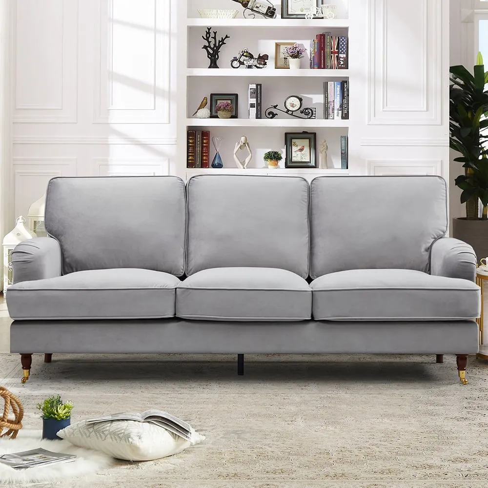 Woodbury 3-Seater Sofa - Grey, Velvet