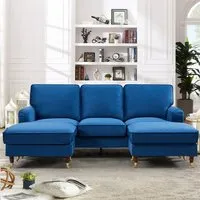 Woodbury 3-Seater U-Shape Corner Sofa - Blue, Velvet