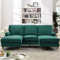 Woodbury 3-Seater U-Shaped Corner Sofa - Green, Velvet