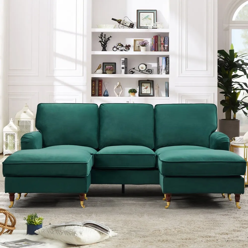 Woodbury 3-Seater U-Shaped Corner Sofa - Green, Velvet