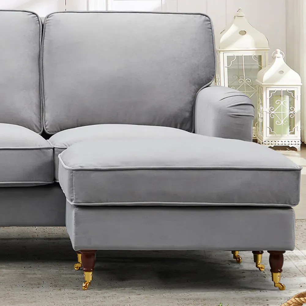 Woodbury 3-Seater U-Shaped Corner Sofa - Grey, Velvet