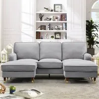 Woodbury 3-Seater U-Shaped Corner Sofa - Grey, Velvet