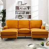 Woodbury 3-Seater U-Shaped Corner Sofa - Orange, Velvet