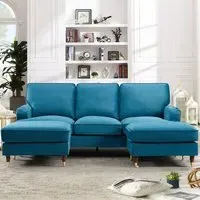 Woodbury 3-Seater U-Shaped Corner Sofa - Teal, Velvet