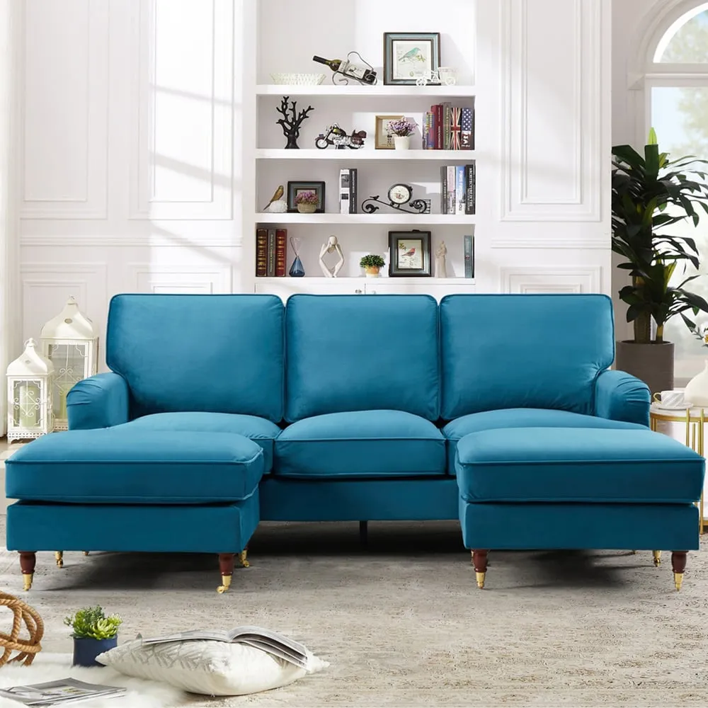 Woodbury 3-Seater U-Shaped Corner Sofa - Teal, Velvet