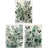 Artery8 Botanical Plants Watercolour Wall Art Print 3 Pack - Green