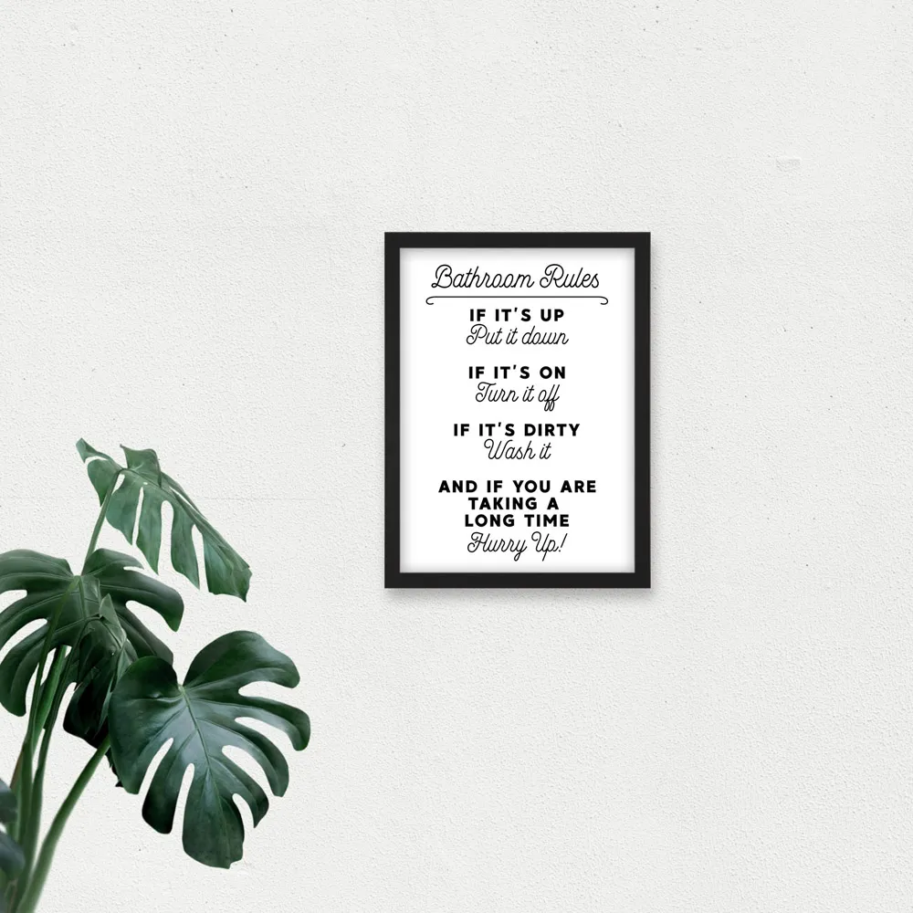 Bathroom Funny Toilet Sign Framed Wall Art Print - White