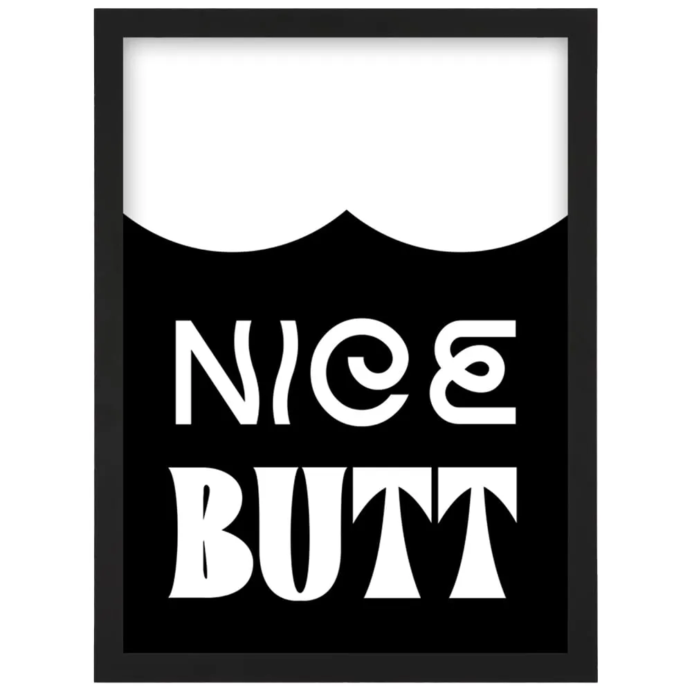 Nice Butt Funny Toilet Sign Framed Wall Art Print - Black image