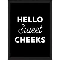 Sweet Cheeks Toilet Sign A4 Framed Wall Art Print - Black