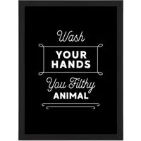 Wash Your Hands Funny Toilet Sign Framed Wall Art Print - Black