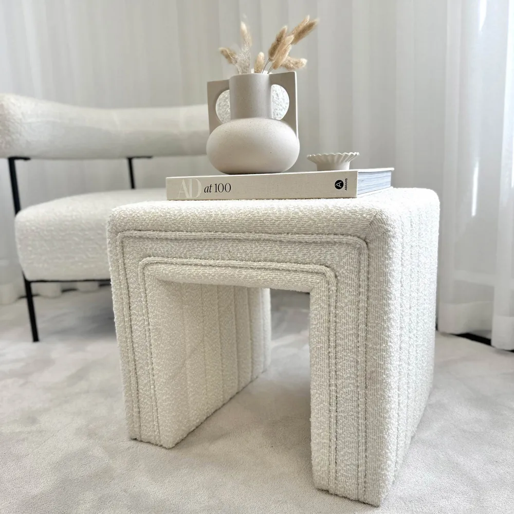 CARME Home Stool - Ivory, Bouclé