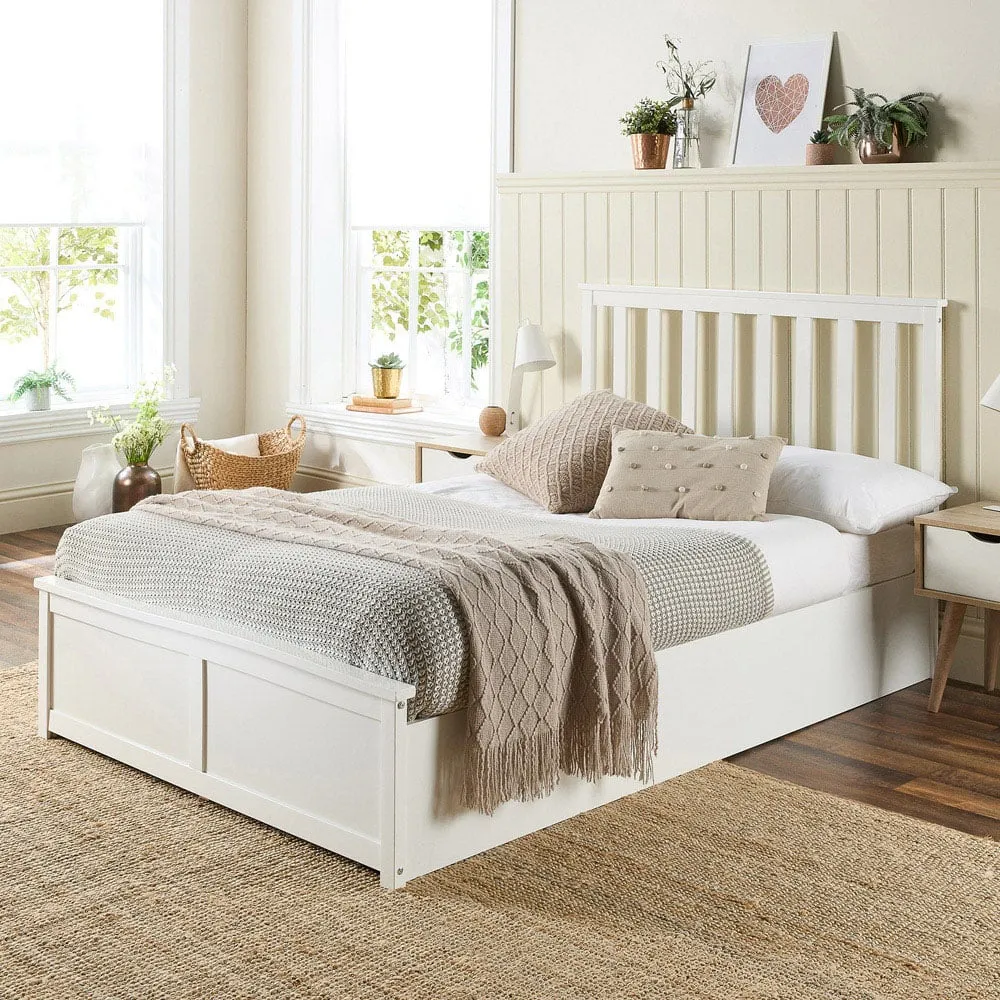 Aspire Furniture Double Ottoman Bed with Storage - White, Wood