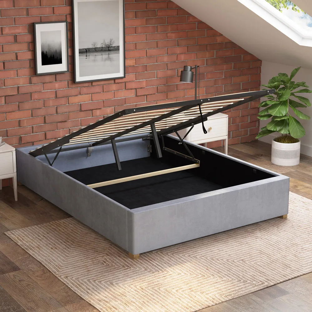 Aspire Furniture Double Platform Ottoman Bed - Silver