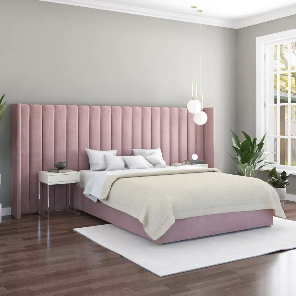 Aspire Furniture Grandeur Wing Headboard - Blush, Velvet