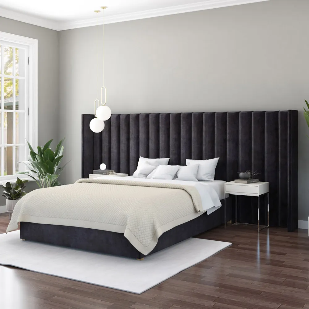 Aspire Furniture Grandeur Wing Headboard - Brown, Velvet