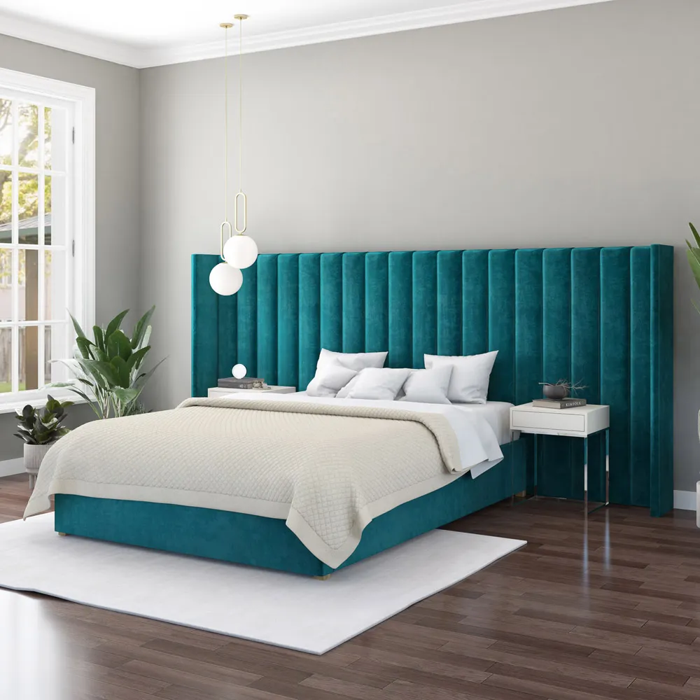Aspire Furniture Grandeur Wing Headboard - Emerald, Velvet