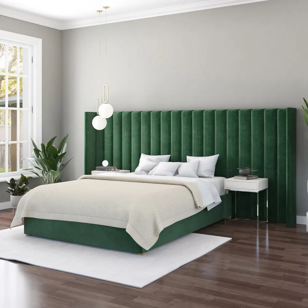 Aspire Furniture Grandeur Wing Headboard - Green, Velvet