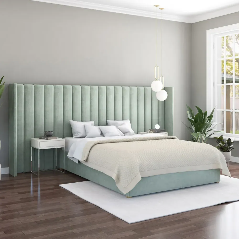 Aspire Furniture Grandeur Wing Headboard - Green, Velvet