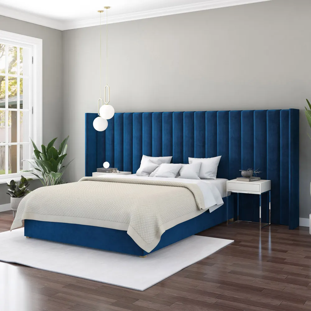 Aspire Furniture Grandeur Wing Headboard - Navy, Velvet