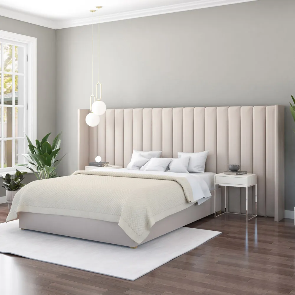 Aspire Furniture Grandeur Wing Headboard - Off White, Linen