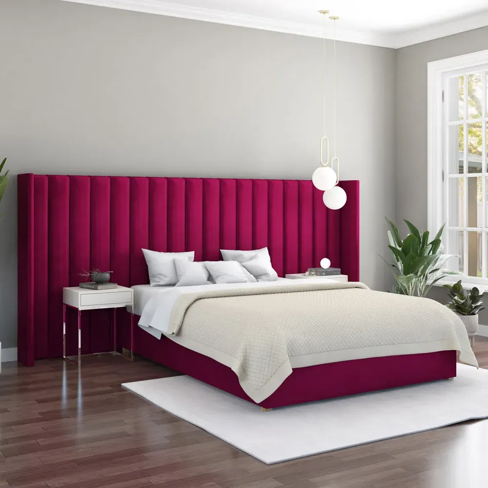 Aspire Furniture Grandeur Wing Headboard - Purple, Velvet