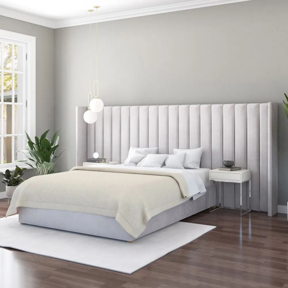 Aspire Furniture Grandeur Wing Headboard - Silver, Velvet