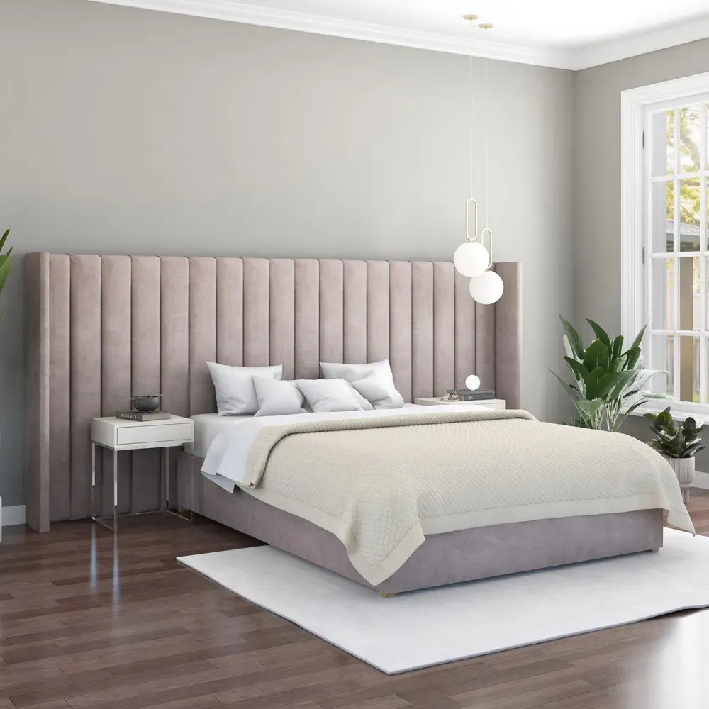 Aspire Furniture Grandeur Wing Headboard - Silver, Velvet