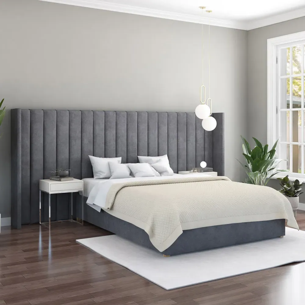 Aspire Furniture Grandeur Wing Headboard - Steel, Velvet