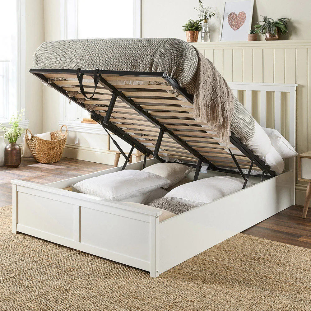 Aspire Furniture King Size Ottoman Bed with Storage - White