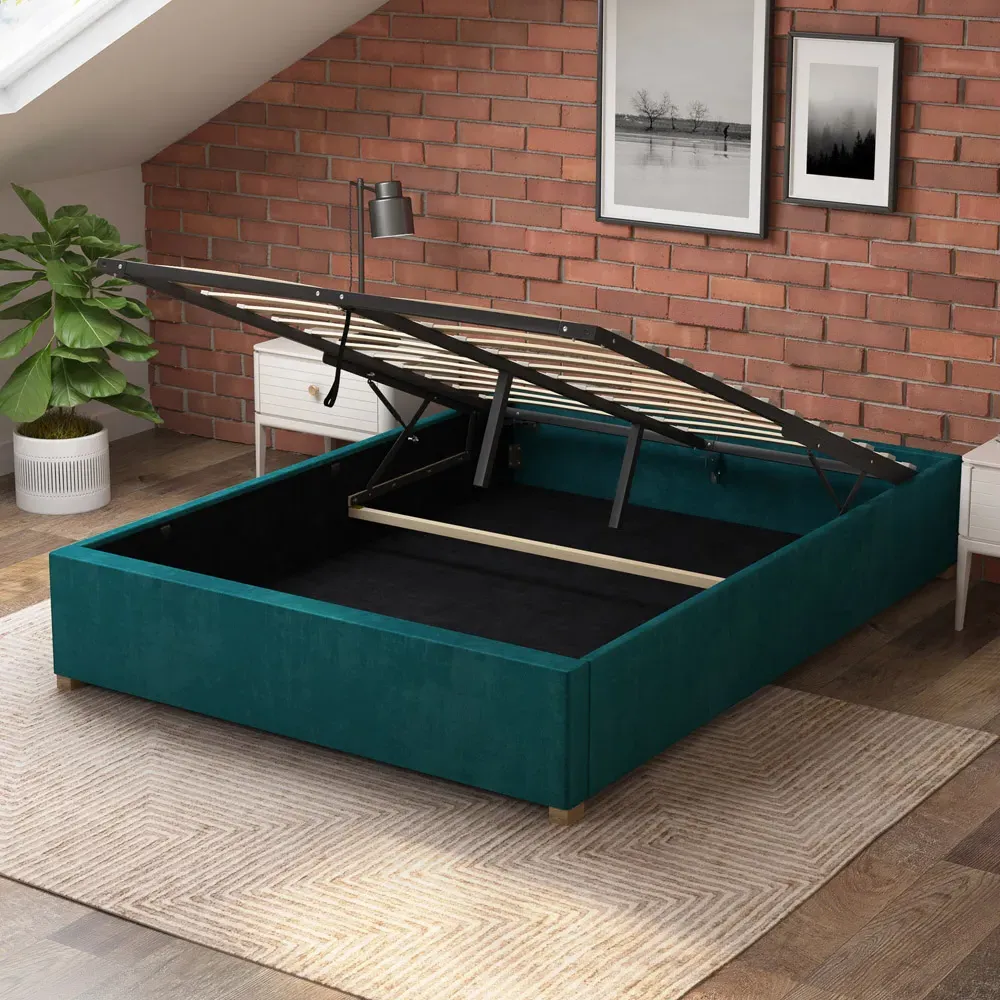 Aspire Furniture Small Double Platform Ottoman Bed - Emerald