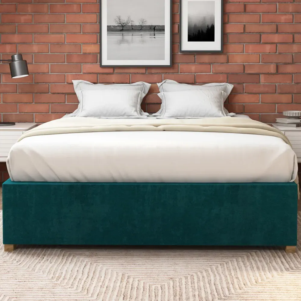 Aspire Furniture Small Double Platform Ottoman Bed - Emerald