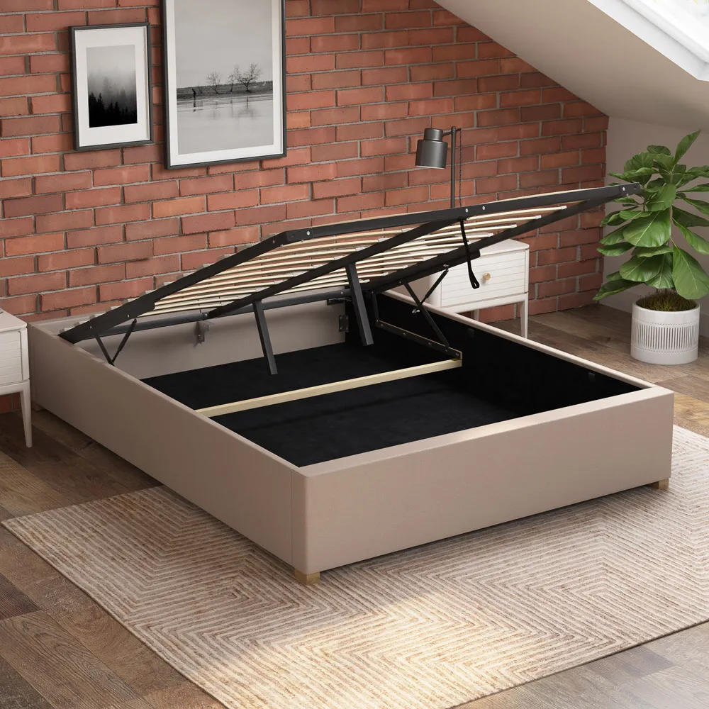 Aspire Furniture Super King Eire Linen Platform Ottoman Bed - White