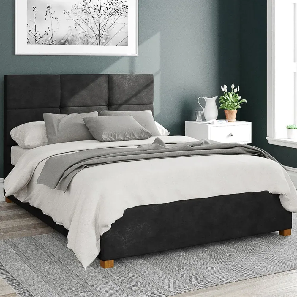 Caine Double Ottoman Bed with Storage - Charcoal, Linen