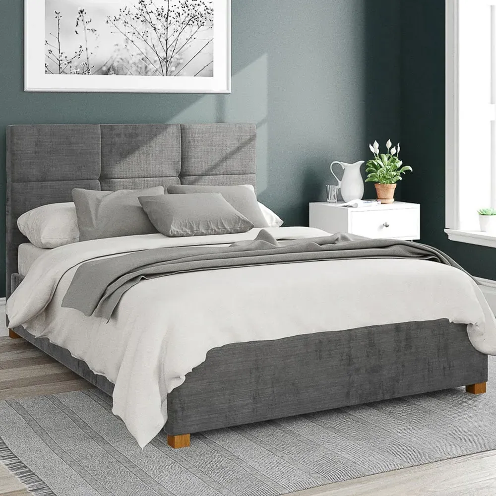 Caine Double Ottoman Bed with Storage - Charcoal, Velvet