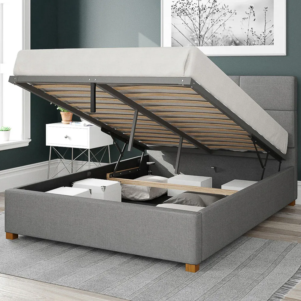Caine Double Ottoman Bed with Storage - Grey, Linen
