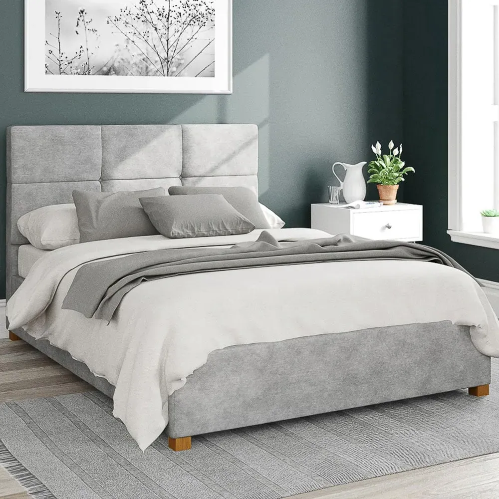 Caine Double Ottoman Bed with Storage - Silver, Linen