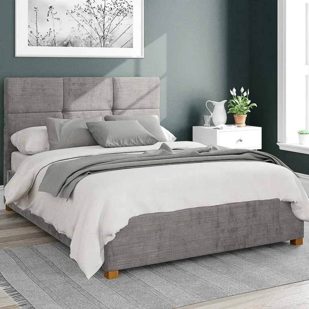Caine Double Ottoman Bed with Storage - Silver, Velvet