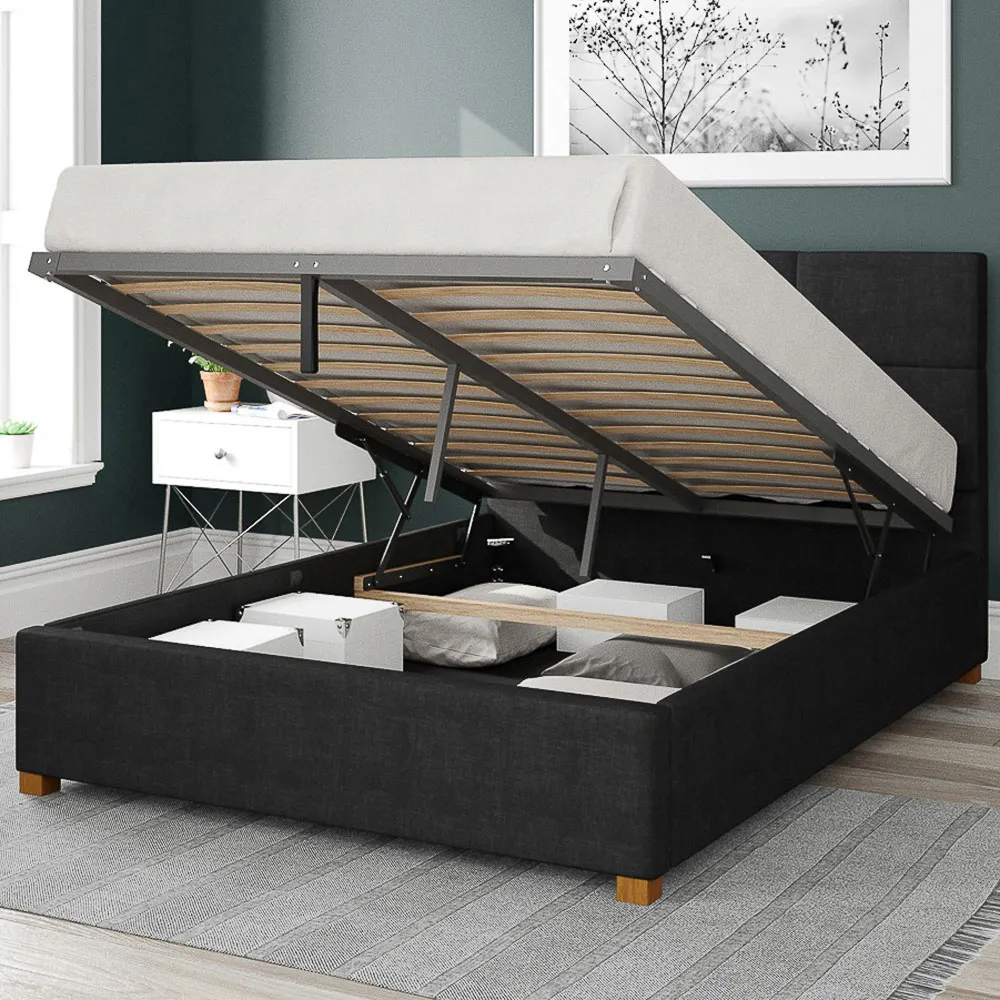 Caine King Size Ottoman Bed with Storage - Black, Fabric