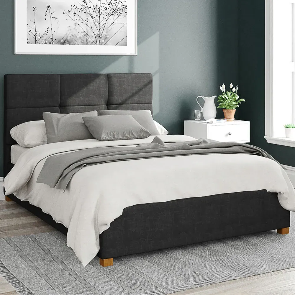 Caine King Size Ottoman Bed with Storage - Black, Fabric