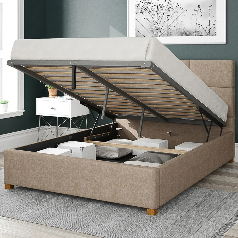 Caine King Size Ottoman Bed with Storage - Cream