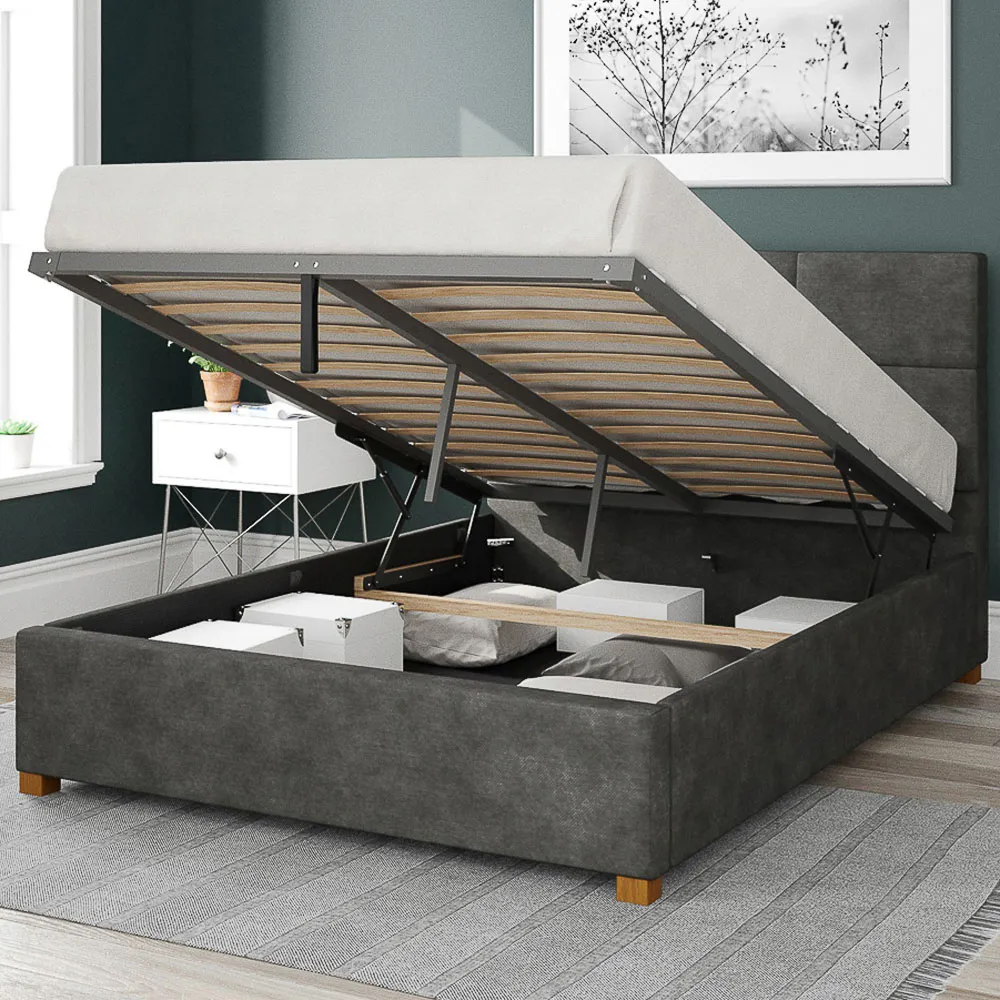 Caine King Size Ottoman Bed with Storage - Grey, Linen