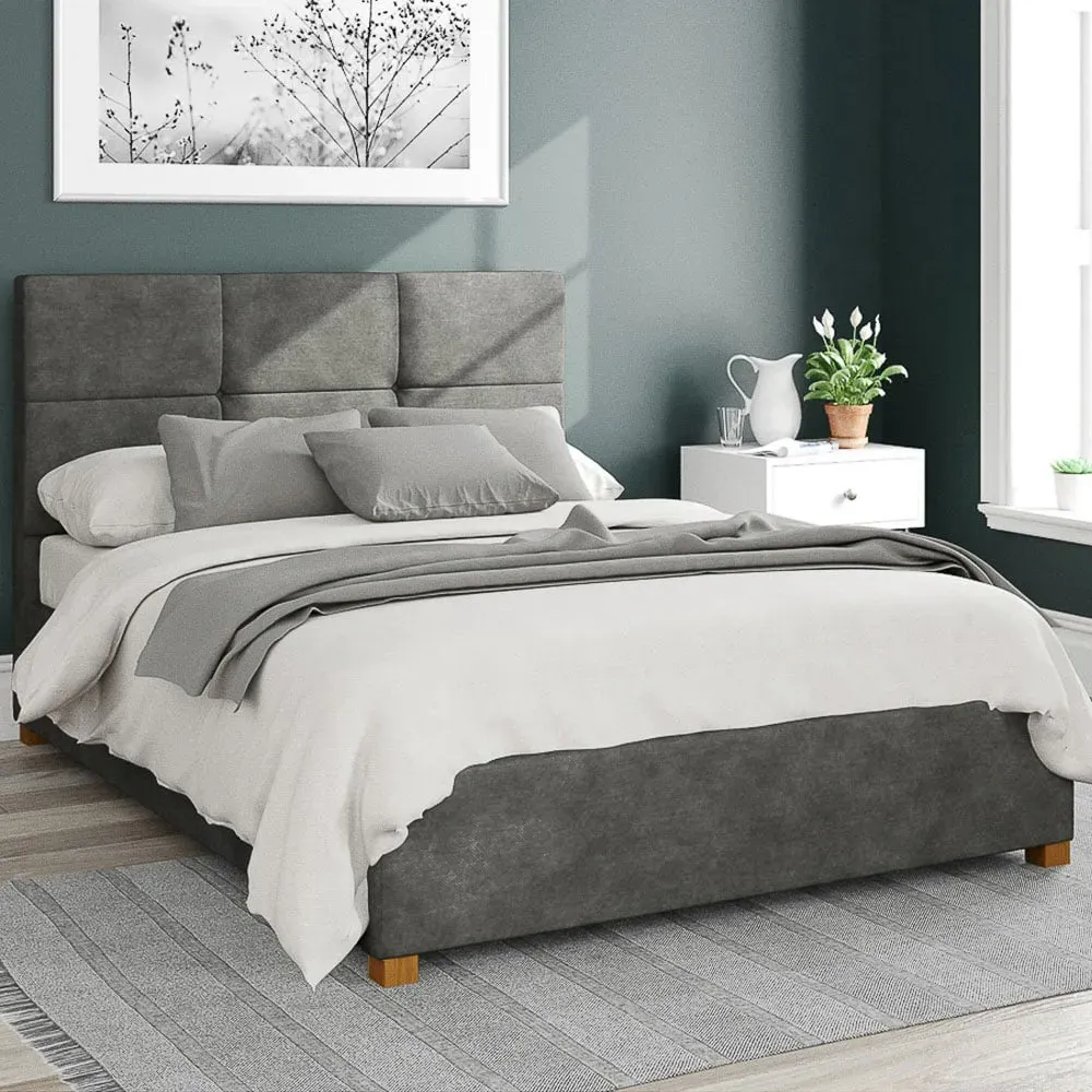 Caine King Size Ottoman Bed with Storage - Grey, Linen