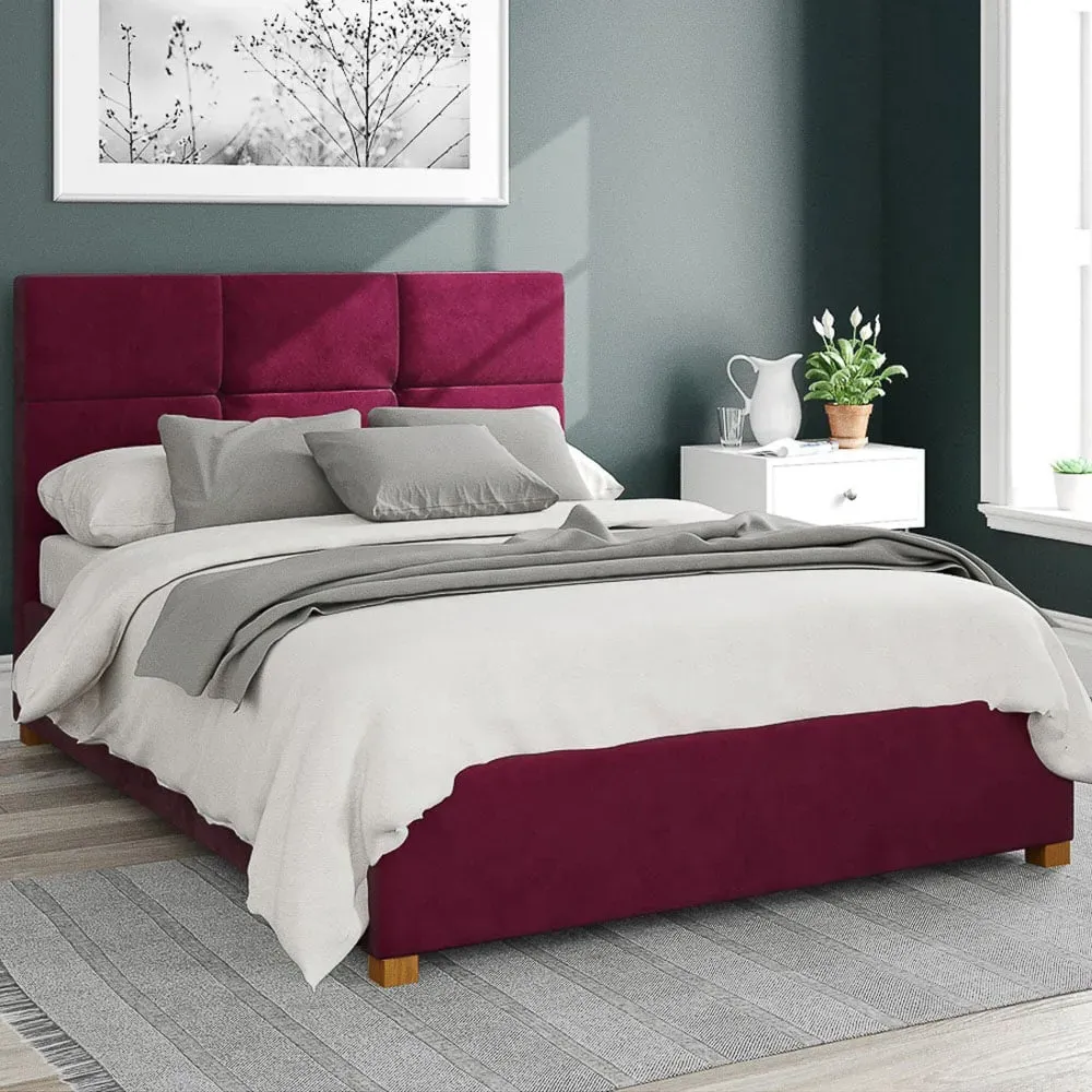 Caine Single Ottoman Bed with Storage - Berry, Velvet