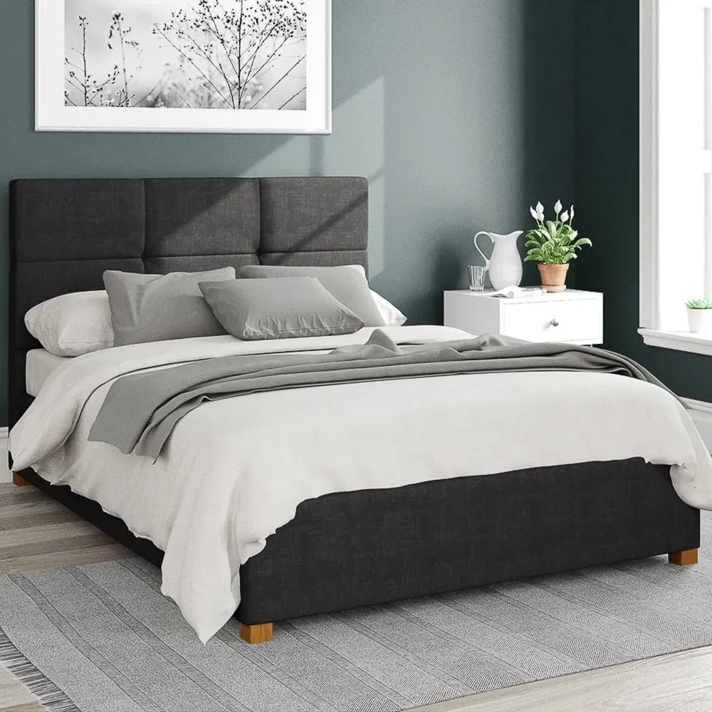 Caine Single Ottoman Bed with Storage - Black, Fabric