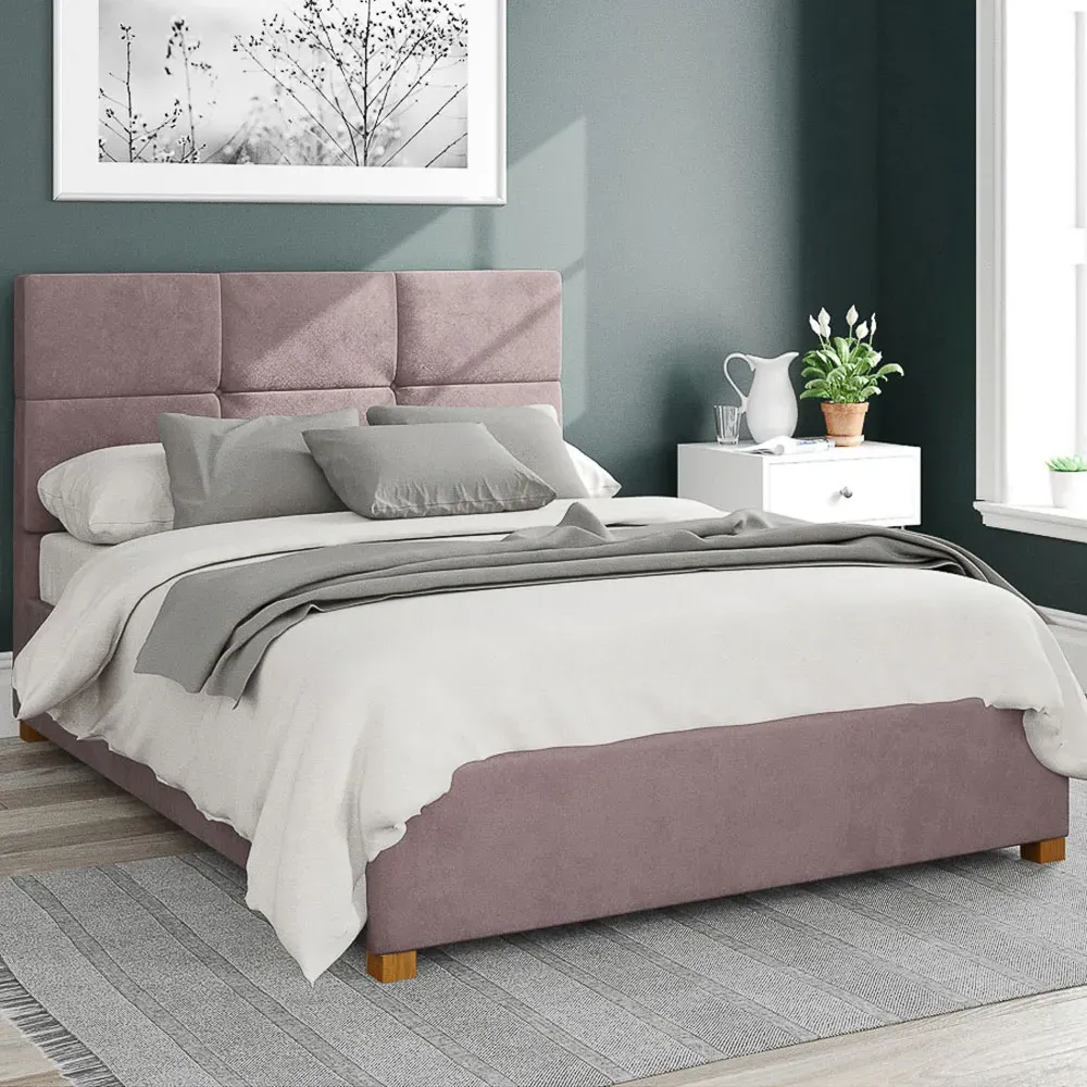 Caine Single Ottoman Bed with Storage - Blush, Velvet