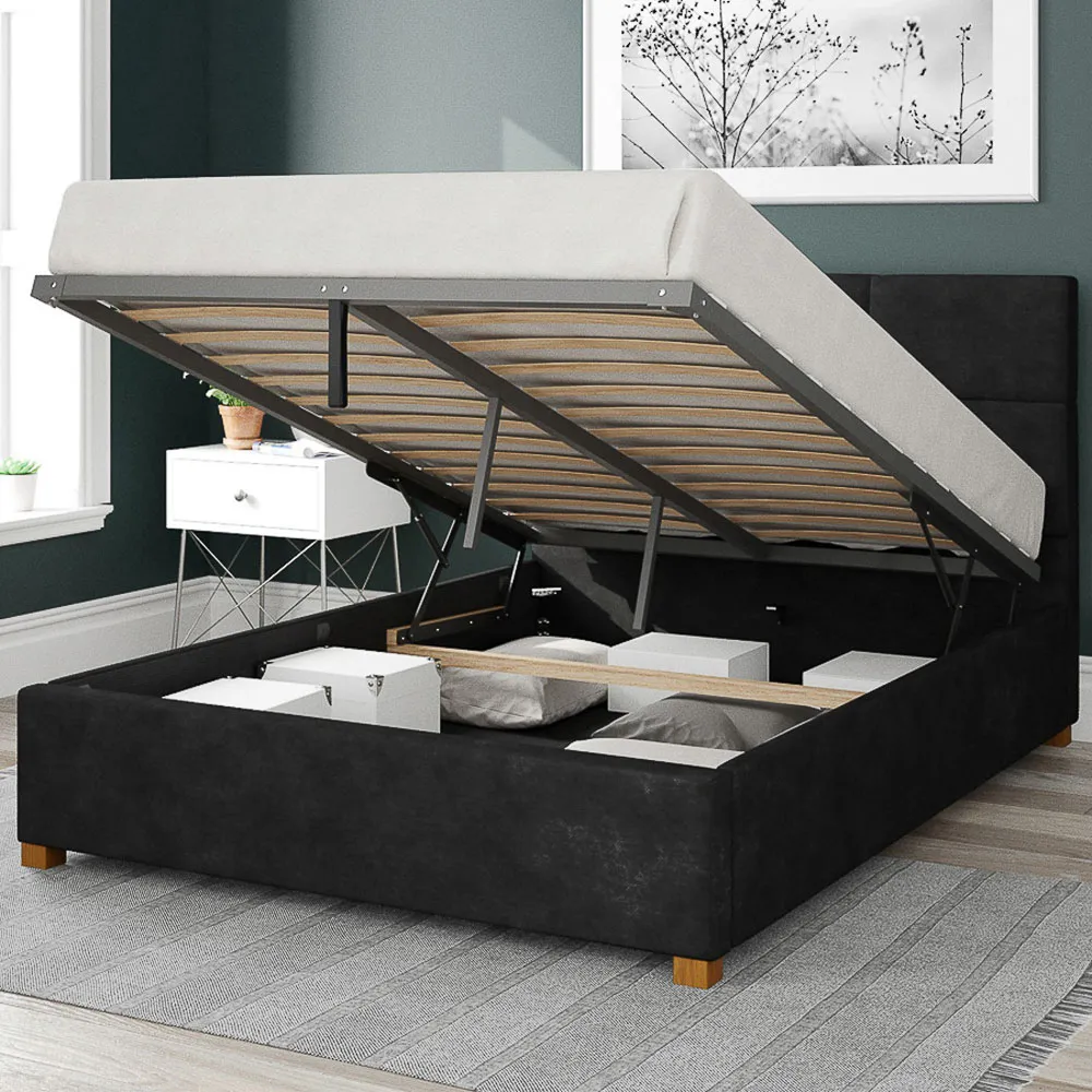 Caine Single Ottoman Bed with Storage - Charcoal, Linen