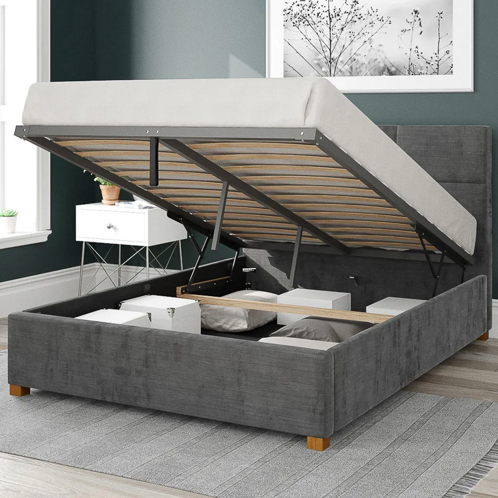 Caine Single Ottoman Bed with Storage - Charcoal, Velvet